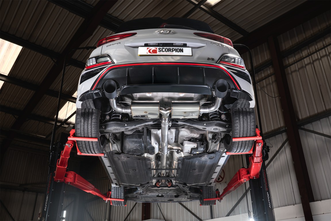 Scorpion Exhaust Non-Resonated GPF-Back System Non Valved Daytona Black Ceramic Tailpipe Hyundai Kona N 2021-2023