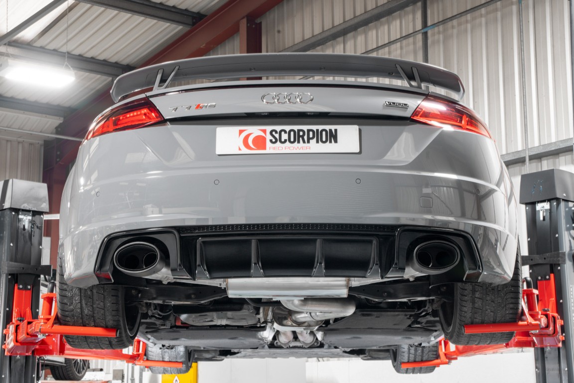 Scorpion Exhaust Resonated Cat/GPF-Back System With Valves Ascari EVO Tailpipe Audi TTRS MK3 Coupe (GPF and Non-GPF Models) 2017-2024