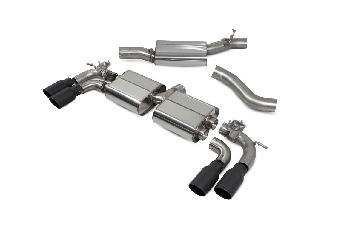 Scorpion Exhaust Resonated Cat/GPF-Back System With Valves Daytona Black Ceramic Tailpipe Audi S3 2.0T 8V 3-Door Facelift GPF Model 2019-2020