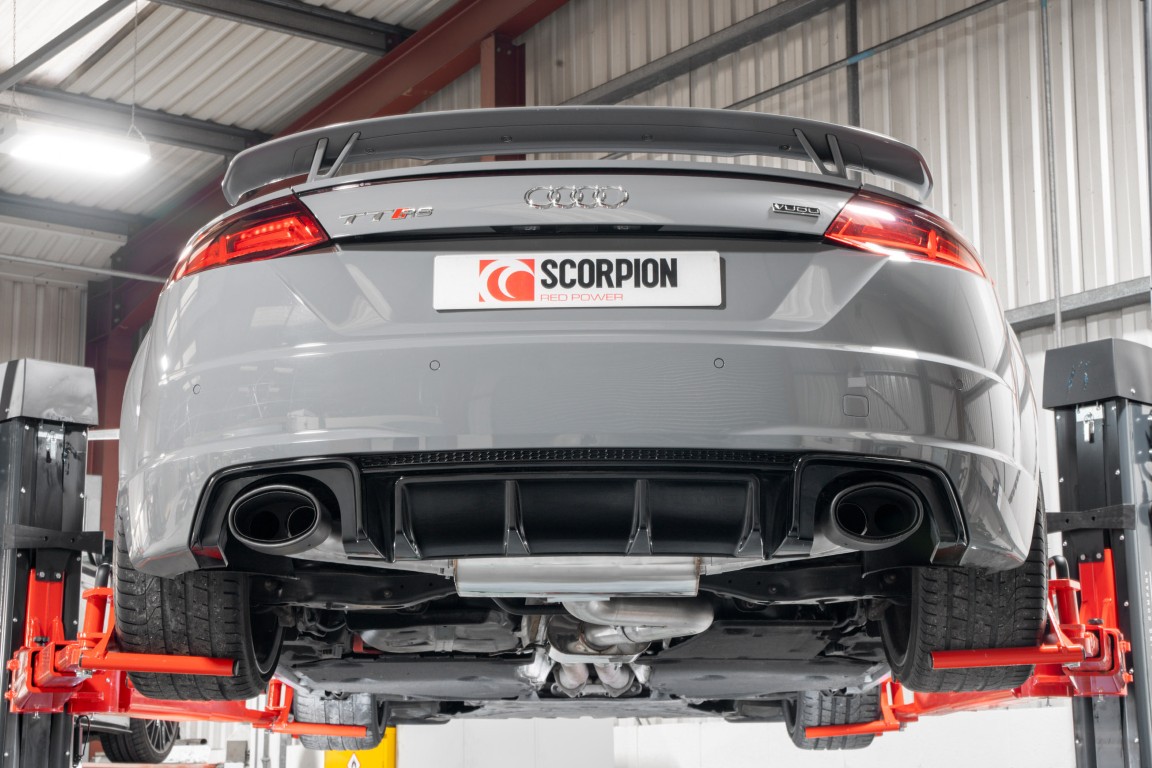 Scorpion Exhaust Resonated Cat-Back System With No Valves Ascari EVO Tailpipe Audi TT RS MK3 Non-GPF Model 2017-2018