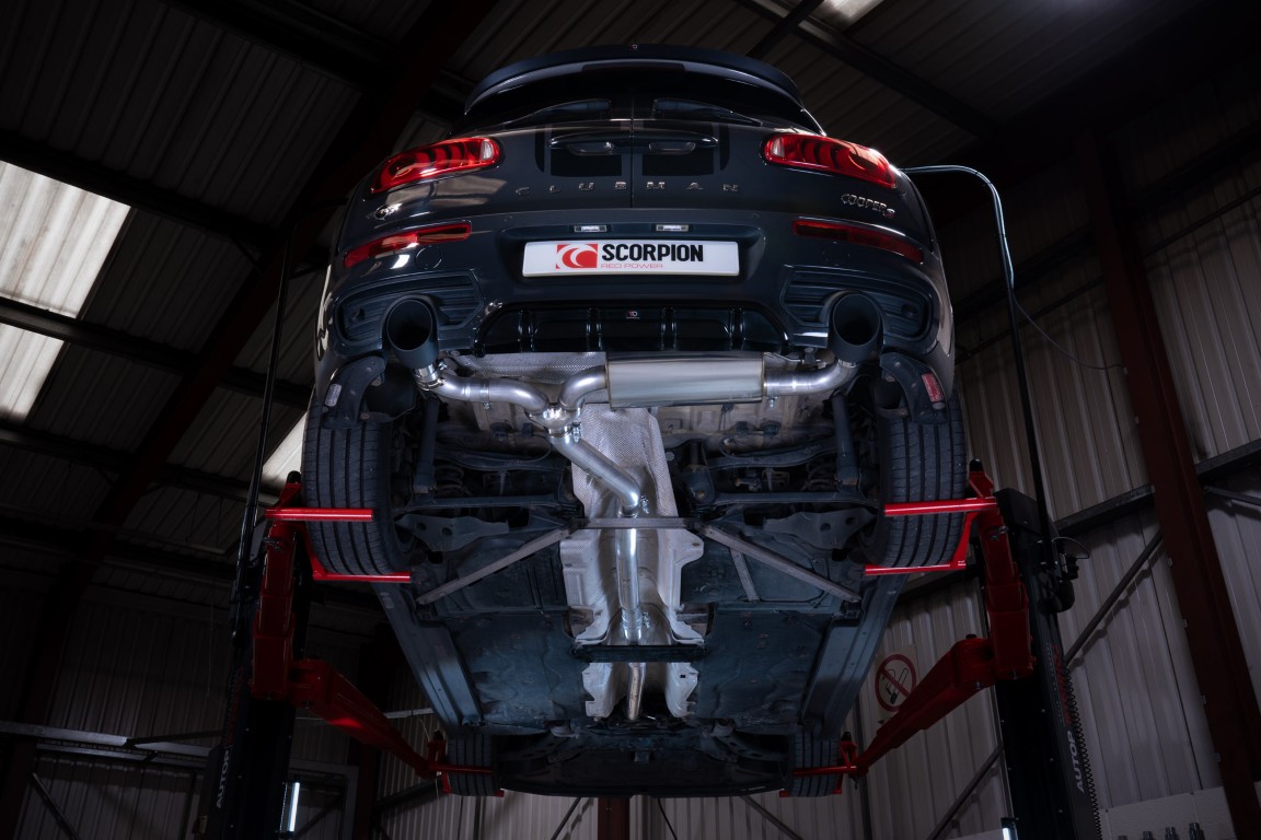 Scorpion Exhaust Tunr Non Resonated Cat-Back System Daytona Black Ceramic Tailpipe Mini Cooper S Clubman F54 Non-GPF Models 2015-2018