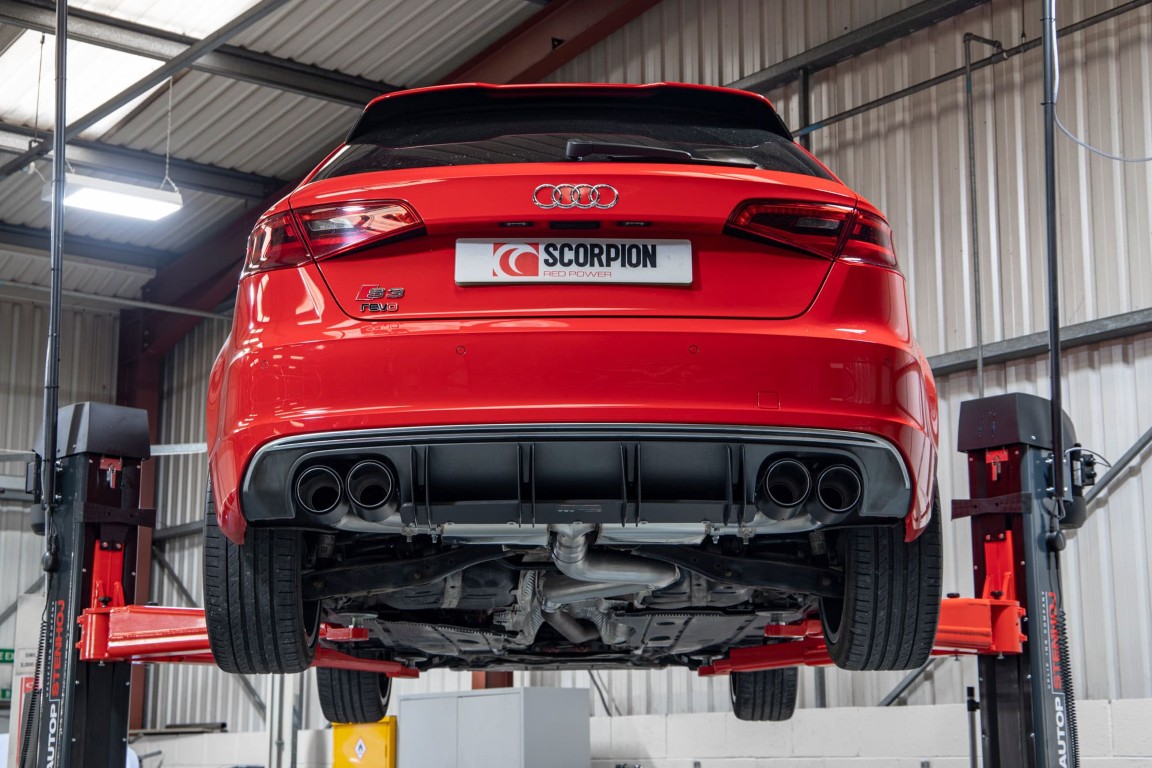 Scorpion Exhaust Non-Resonated Cat/GPF-Back System With Valves Ascari Tailpipe Audi S3 2.0T 8V 3-Door Facelift Non-GPF Model 2016-2018
