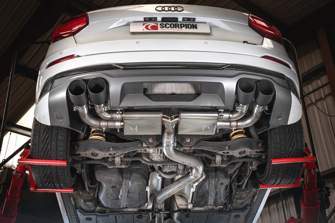 Scorpion Exhaust Non-Resonated GPF-Back System With Valves Daytona Black Ceramic Tailpipe Audi SQ2 2019-2026